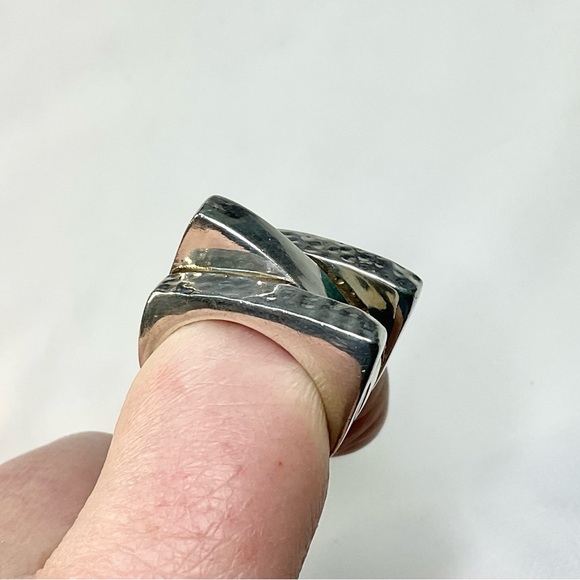 Bold Sterling Silver Statement Ring SZ 7.5 Hammered + Smooth - Picture 6 of 6